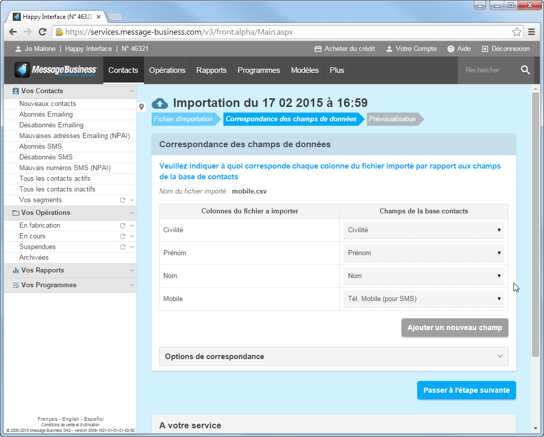Importez vos contacts SMS