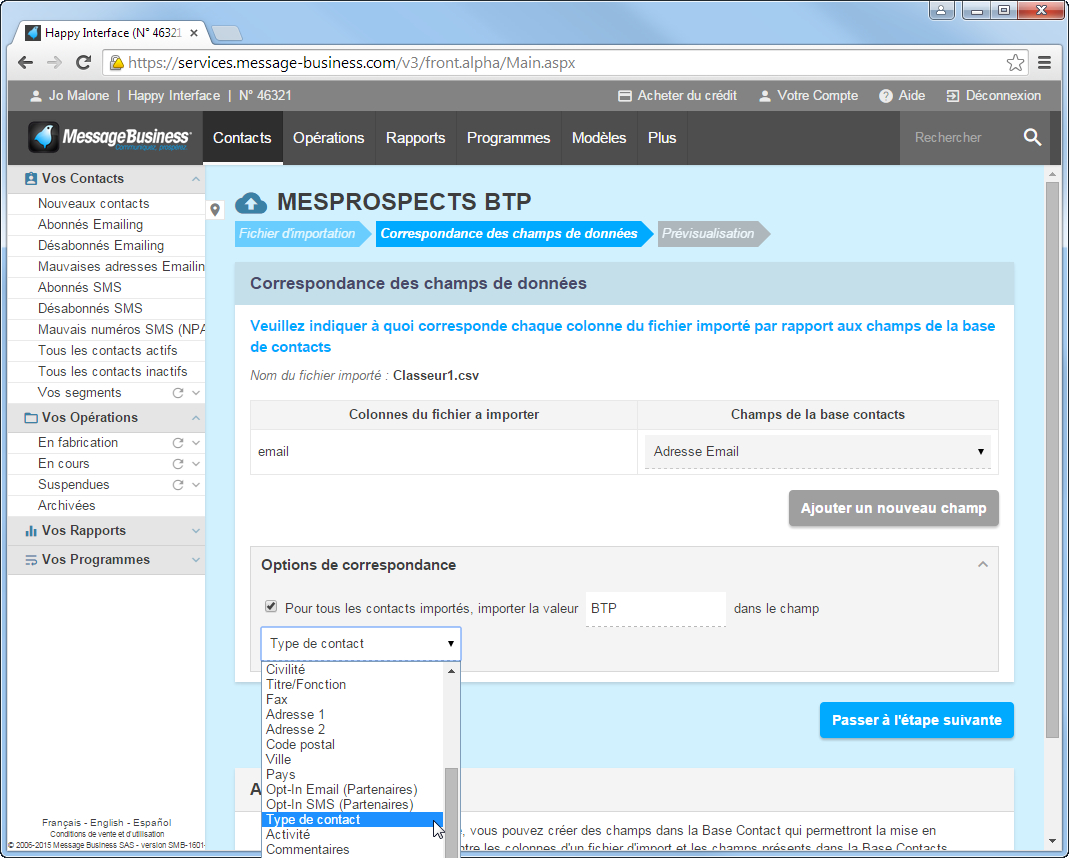Ajoutez des nouveaux Contacts dans un Segment de votre Base Sendethic