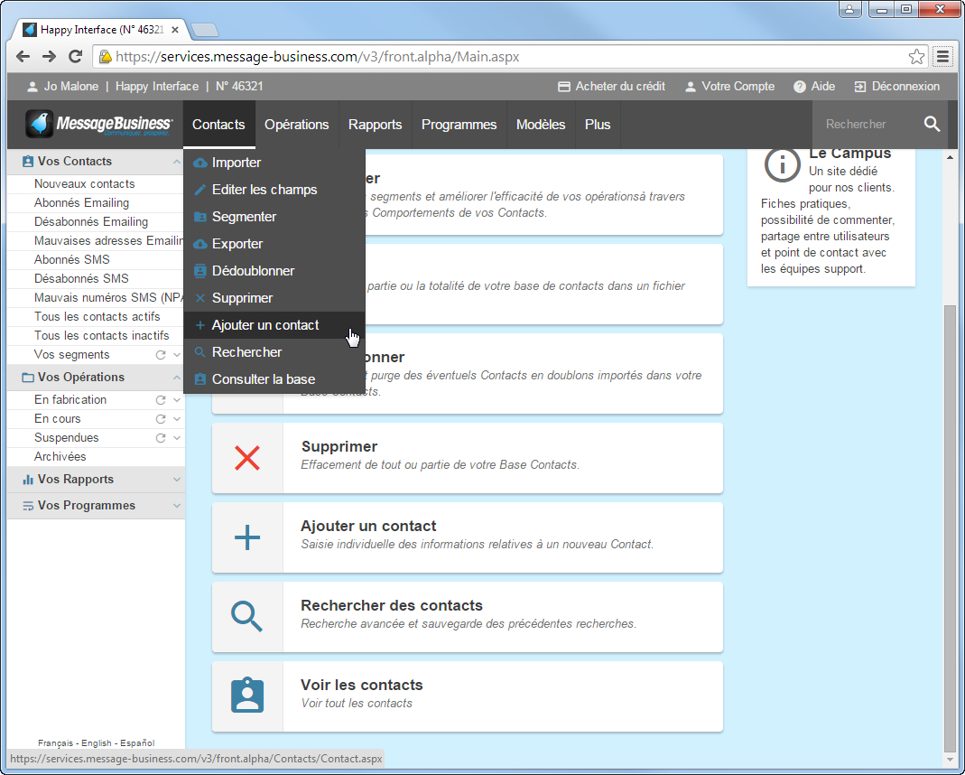 Cr&eacute;ez vos Contacts manuellement