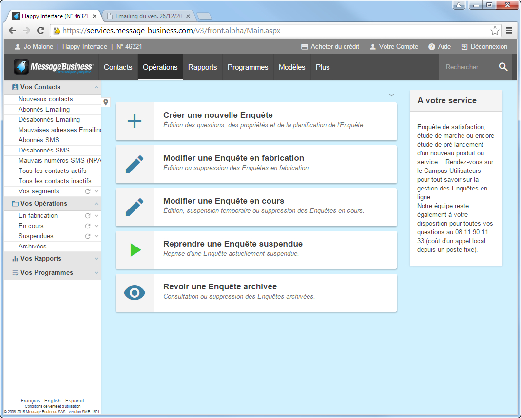 copie ecran logiciel emailing Sendethic Créez votre enquête en 5 étapes