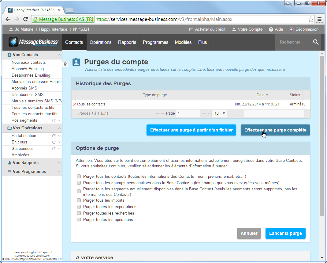 Purgez l'intégralité de votre Base Sendethic