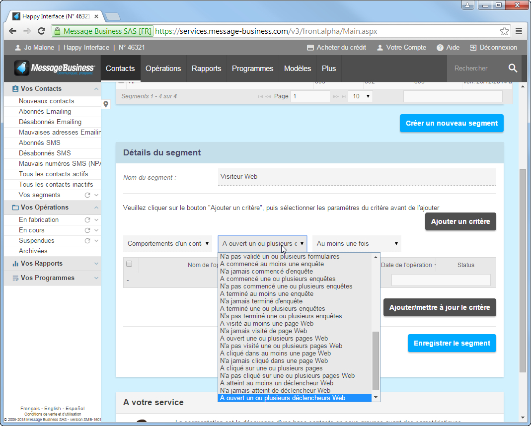 Segmentez votre Base Contacts en fonction de l'activation ou non d'un d&eacute;clencheur Web
