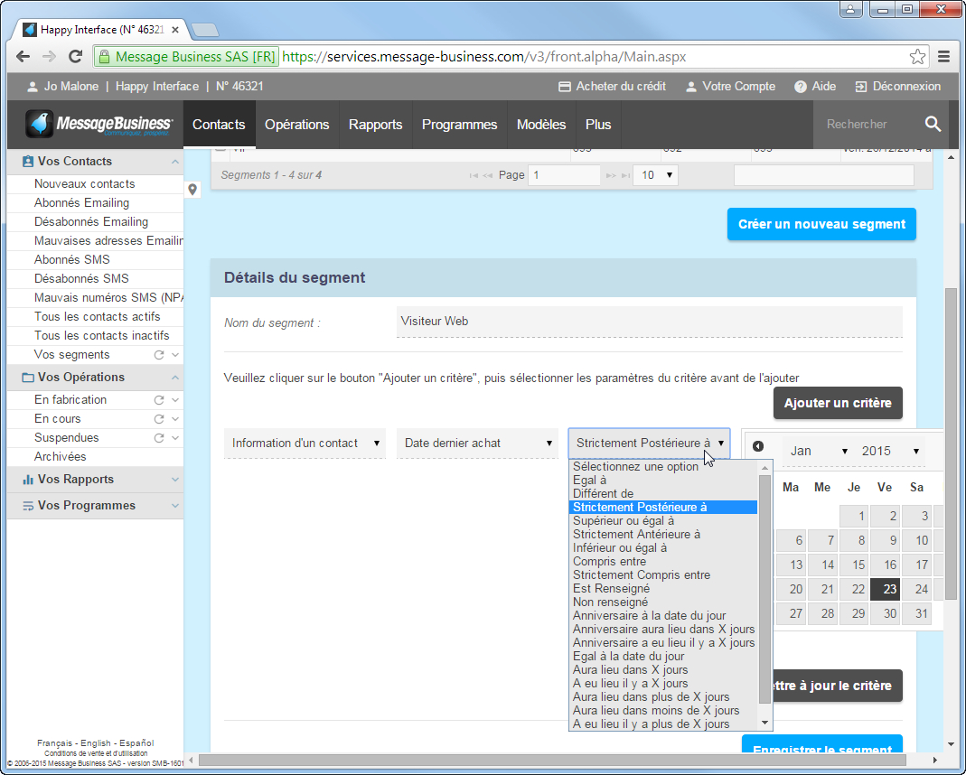 Segmentez votre Base Contacts en fonction d'un champ Date