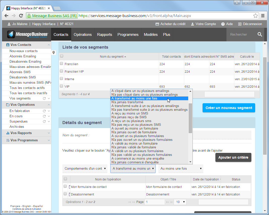 Segmentez votre Base Contacts en fonction de la transformation