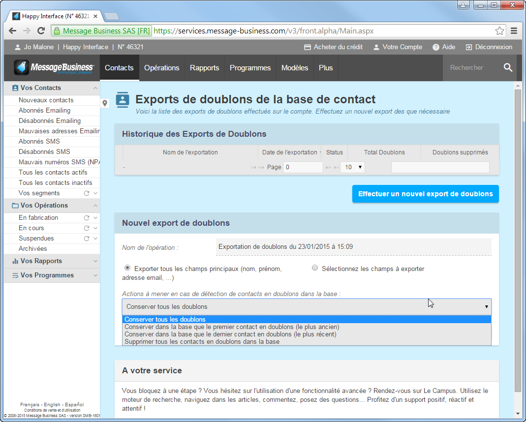 copie ecran logiciel emailing Sendethic Supprimez certains Contacts de vos Segments