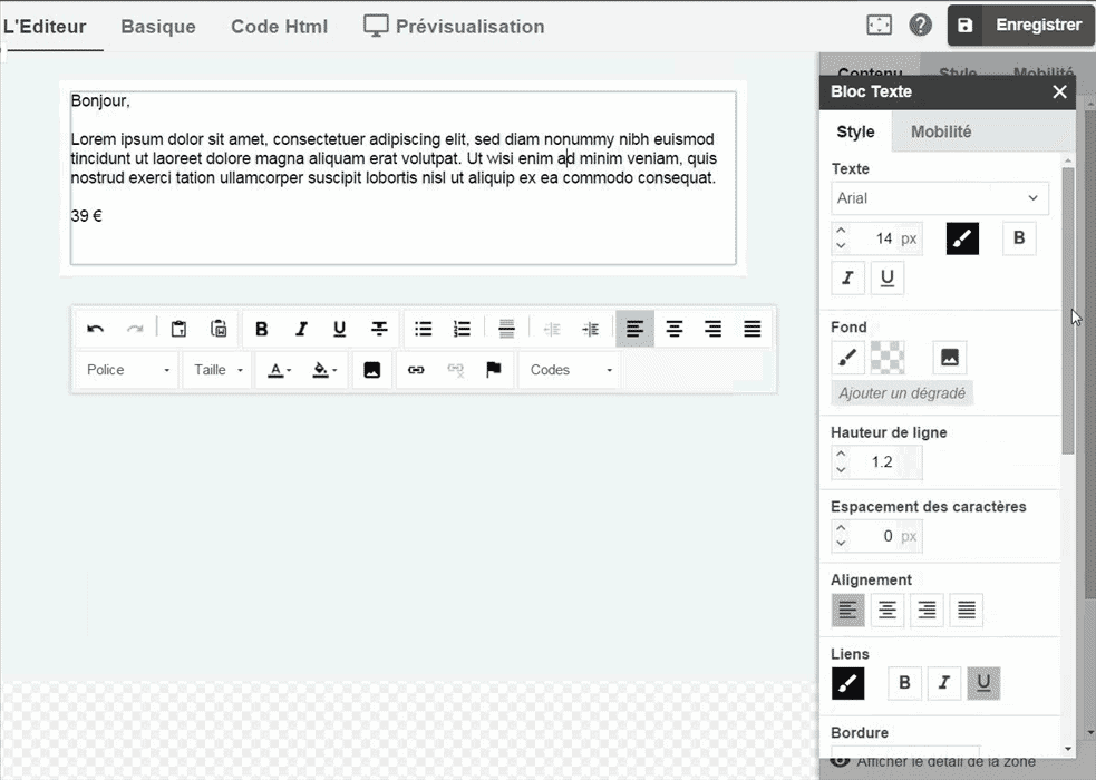 police-interlignage-espacement-caractere-emailing