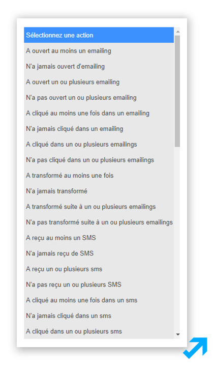Multiples choix d'actions de segmentation dans l'application Sendethic
