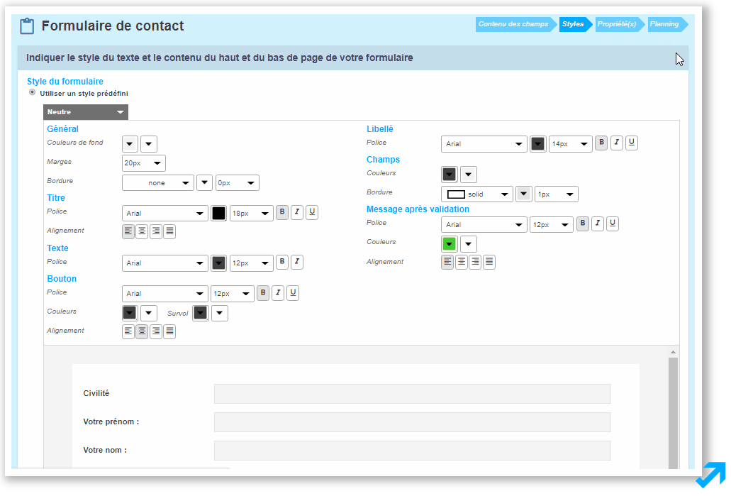 Edition de formulaires de contact dans l'application Sendethic