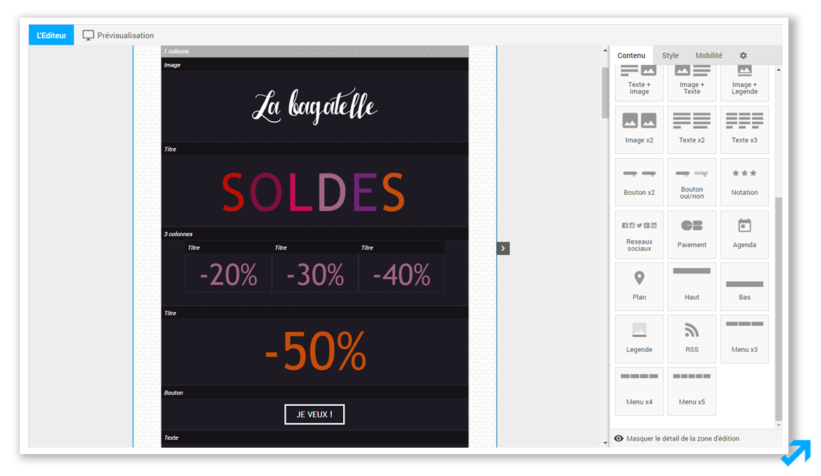 Modèle Bagatelle de la Collection emailings Sendethic